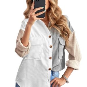 2024 Hot Selling Color-coded Design Corduroy Womens Shirts Plus Size Womens Blouse - Image 2