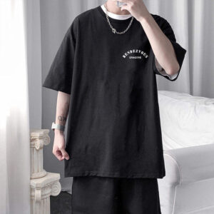 Letter Graphic Men's T-shirt Loose Short Sleeve Tops Casual Oversize Tshirt Male Korean Streetwear Cotton Men's Clothing - Image 2