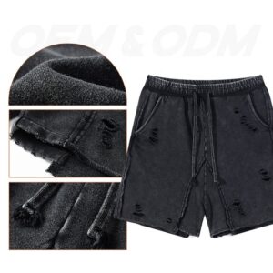 Custom High Quality Men's Cotton Hip Hop Vintage Street Shorts Summer Washed Shorts for Men - Image 2
