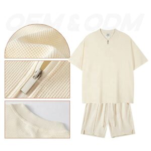 Custom Summer Street Fashion Casual T-shirt Short Set Stand Collar Waffle Plus Size Men's Sets - Image 2