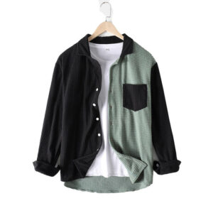 Men Spring Men's Corduroy Loose Shirts Vintage Retro Patchwork Long Sleeve OEM Men's Tops Streetwear Clothing Casual Shirt - Image 1