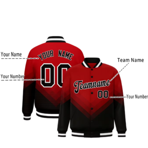 Customized Red Black Men's Baseball Jacket Retro College Style Snap Button Closure Personalized Team Name Printing Jacket - Image 1