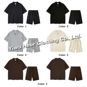 2022 Summer Plain Custom Fitness Fashion Casual Short Set Lapel Waffle Plus Size Men's Sets - Image 3