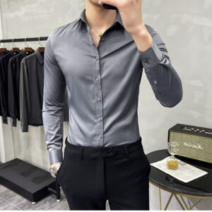 New Fashion Autumn Solid Color Long Sleeve Dress Men Clothes Shirts for Men Slim - Image 4
