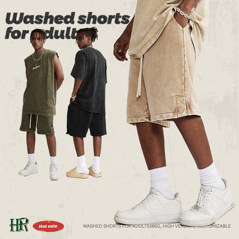High Quality Heavyweight 360g 100% Cotton French Terry Streetwear Oversized Distressed Vintage Acid Wash Shorts