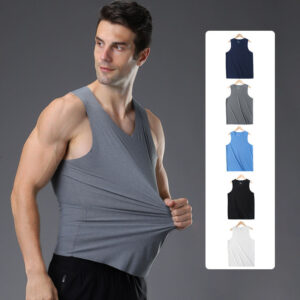 New Ice Silk Men Solid tank Tops Sexy v Neck Sleeveless Vests Man Sexy No Trace Youth Elastic Fitness Casual Bodybuilding Suits - Image 2