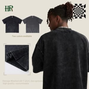 Custom Mens T-shirts Cotton Oversized Short Sleeve Tshirt Vintage Distressed Acid Washed Graphic T Shirt Men - Image 2