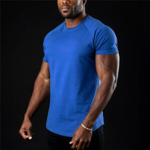 Wholesale Men's Cotton Spandex T Shirt Quick Dry Athletic Tee Muscle Fit Training Sports Blank T-shirt - Image 5
