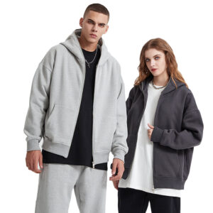 Custom Cotton Blank Drop Shoulder Fleece Hoodies Oversized Full Face Zip up Hoodie for Men - Image 2