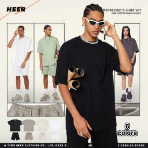 Summer Coolness Suit Hem Cotton Fashion Trunks Oversize Round Neckline T-Shirt - Image 2
