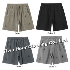 100% Cotton Heavyweight High Street French Terry Blank Hip Hop Vintage Torn Washed Shorts - Image 3