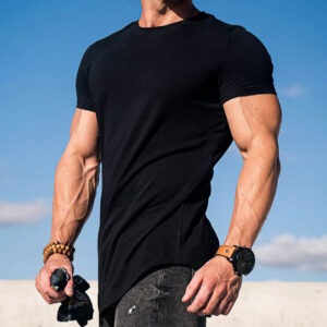 Wholesale Men's Cotton Spandex T Shirt Quick Dry Athletic Tee Muscle Fit Training Sports Blank T-shirt - Image 1