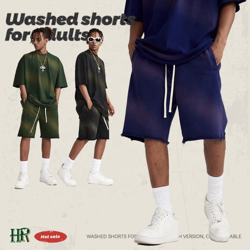 Summer Active Wear Blank Jogging Shorts Unisex Custom Cotton Men's Workout Vintage  Acid Washed Shorts