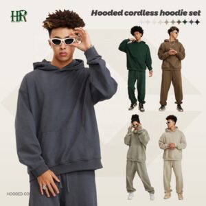 Custom High Quality Plain Cotton Unisex Pullover Men's Sweatsuits Jogger Sweatpants and Hoodie Set - Image 1