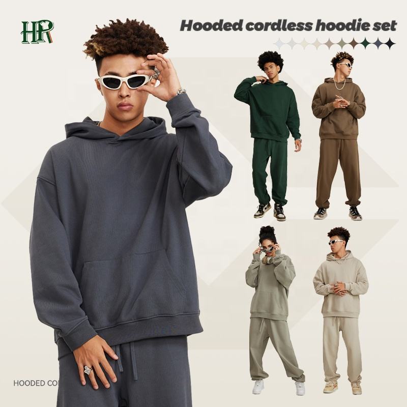 Custom High Quality Plain Cotton Unisex Pullover Men's Sweatsuits Jogger Sweatpants and Hoodie Set