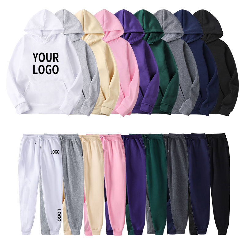 Polyester Mens Set Plain Streetwear Oem Clothing Men Unisex Custom Logo Sweatpants and Hoodie Set