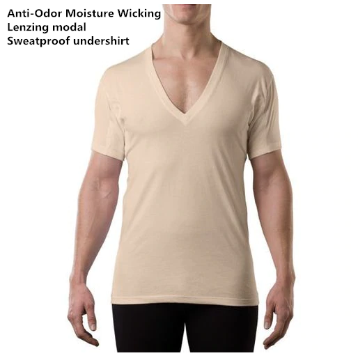 Custom Anti-Odor Micro Modal Armpit Shield Modal Crew Neck Mens Sweat Proof Undershirts T Shirt