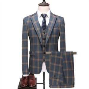 OEM British Style Men's Suits Mens Casual Business Formal Suit Plaid Suit 3 Pieces for Men Custom Service - Image 1