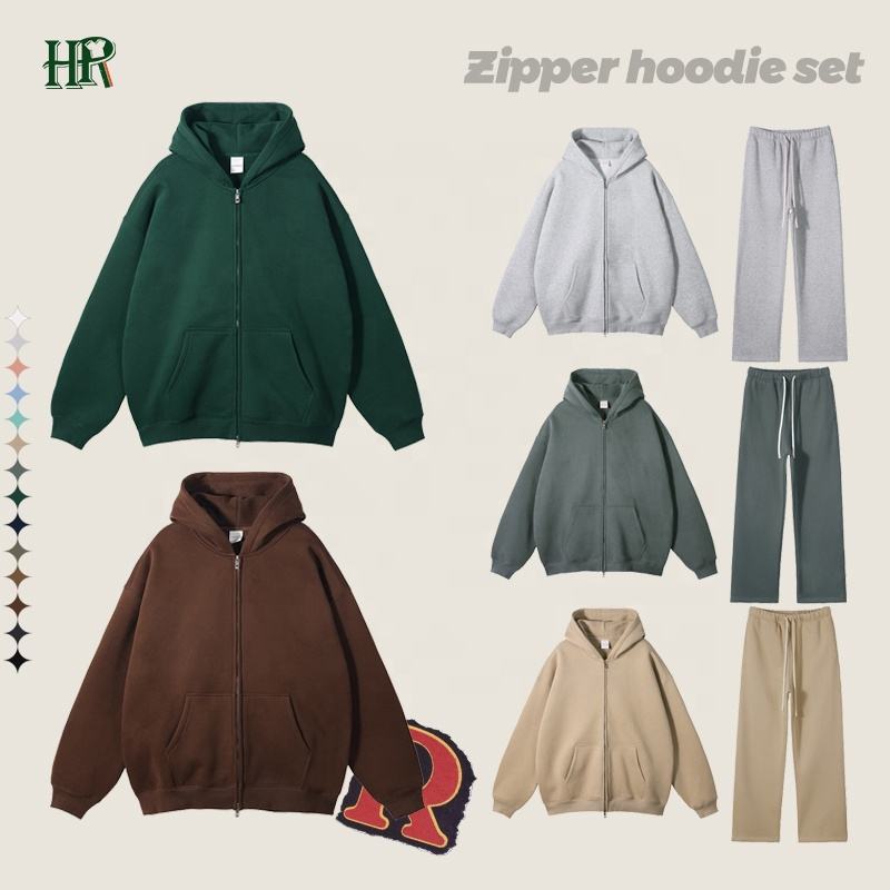 Men Tracksuit Custom Sweatsuit Jogger Set Cotton Track Zipper Men Sweatpants and Hoodie Set