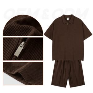 2022 Summer Plain Custom Fitness Fashion Casual Short Set Lapel Waffle Plus Size Men's Sets - Image 2