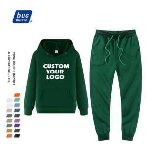 2021 Custom Logo Solid Color Hoodie Set Wholesale Men Sport Pullover and Sweatpants 2 Piece Set - Image 1