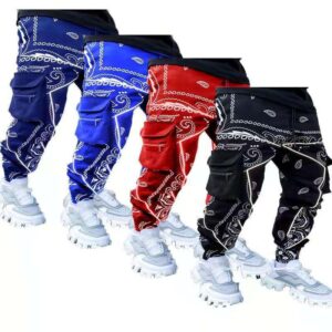 Hot Style Multicolor Fashion Printed Harem Pants Street Hip Hop Style Reflective Strip Multi-pocket Overalls Men's Pencil Pants - Image 1