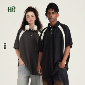 Heavyweight Wholesale Hot Sale High Quality Oversized T Shirt 285 Gsm Wash Color Contrast  Sleeve Polo T-shirt - Image 1