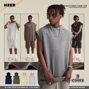 Oversized Hooded Summer Vest Knitted Street Style Custom Sports Running Loose Fitness Men's Vest - Image 2