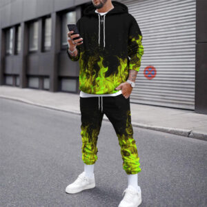 Men Flame Tracksuit Set Men's Winter Printed Autumn Outfit 2021 New Fashion Plus Size Mens Joggers Set Sport Wear Male Clothing - Image 2