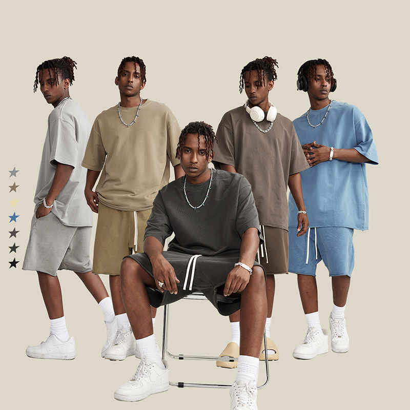 Oversized Custom Acid Wash T-shirt Hot Sale 2024 New Summer Drop Shoulder Vintage t Shirts Shorts