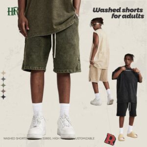 High Quality Heavyweight 360g 100% Cotton French Terry Streetwear Oversized Distressed Vintage Acid Wash Shorts - Image 2