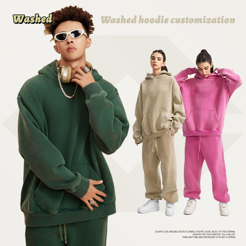 High Quality Unisex Washed Vintage Fleece Hoodie Men's Oversized Hoodie