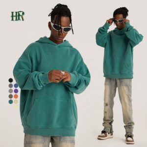 High Quality Heavyweight French Terry Vintage Sweatshirt Custom Hip Hop Oversized Drop Shoulder Men's Hoodie Embroidery - Image 2