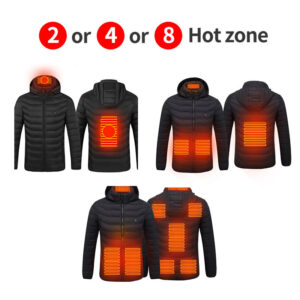Black Men Custom Logo Battery Electric Heated Jacket 8 Zone Usb Heating Washable Winter Stand Woven Print Pattern Quilted Jacket - Image 2
