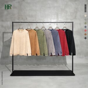 Custom Acid Wash Blank Graphic T Shirt 260g Cotton Oversize Long Sleeve Vintage Washed T Shirts - Image 3