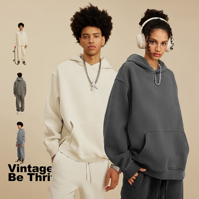 2023 Autumn and Winter With Wool Hooded Washed Hoodie Custom Vintage Hoodie Unisex