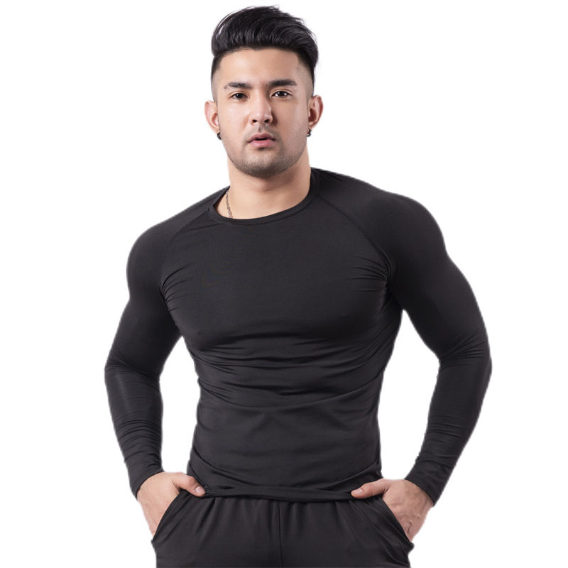 Aoyema Wholesale Compression Gym Shirts Clothing Long Sleeve Slim Fit Fitness Cheap Sport T Shirt for Men