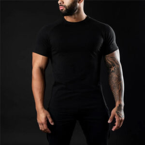 Wholesale Men's Cotton Spandex T Shirt Quick Dry Athletic Tee Muscle Fit Training Sports Blank T-shirt - Image 4