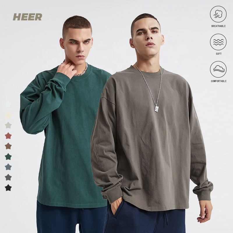 Streetwear Heavyweight 300 Gsm Tshirt Custom Graphic Oversized Acid Wash Long Sleeve T Shirt