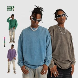 Long Sleeve Vintage Wash Custom Custom Tshirt Men 100 Cotton Wholesale Long Sleeve T-shirt - Image 1