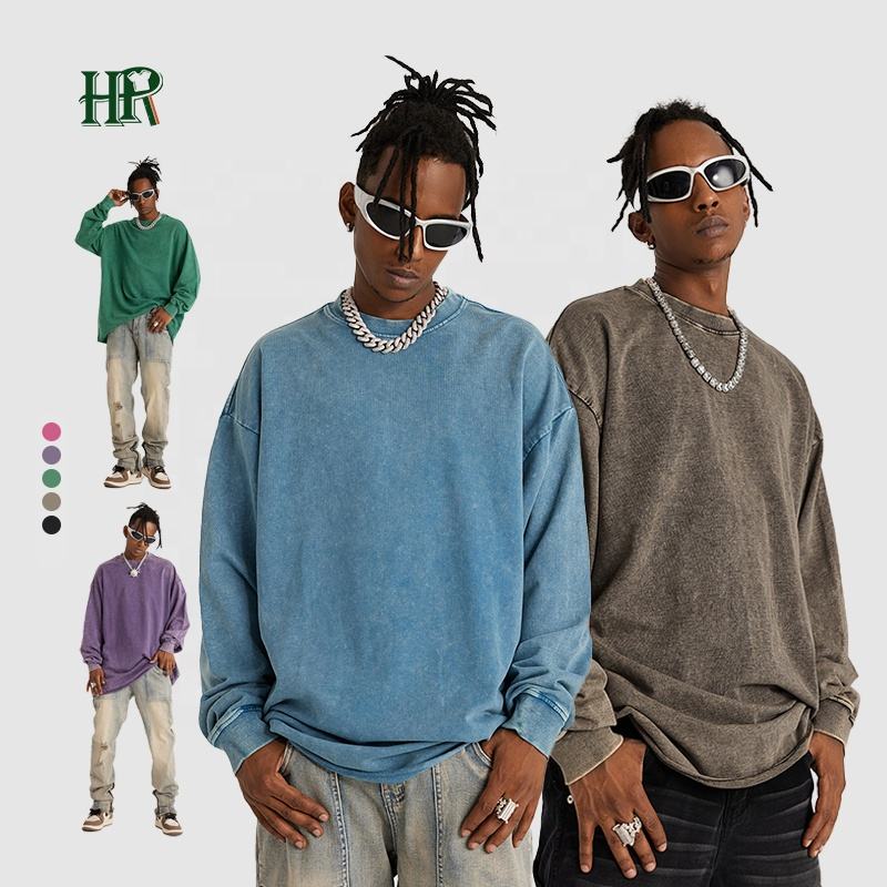 Long Sleeve Vintage Wash Custom Custom Tshirt Men 100 Cotton Wholesale Long Sleeve T-shirt