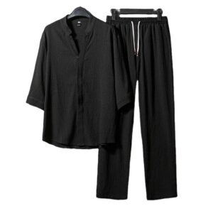 Men Clothing Sets Casual Half Sleeve Shirt and Drawstring Pant Set - Image 2