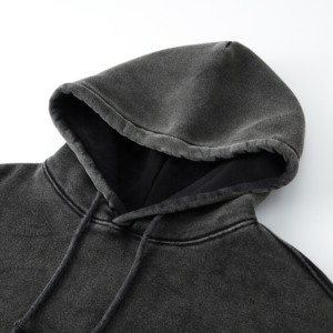 Street Fashion Hip Hop Acid Wash Hoodie Custom Embroidered 100% Cotton Fleece Vintage Blank Black Men's Hoodies - Image 2