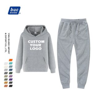 2021 Custom Logo Solid Color Hoodie Set Wholesale Men Sport Pullover and Sweatpants 2 Piece Set - Image 3