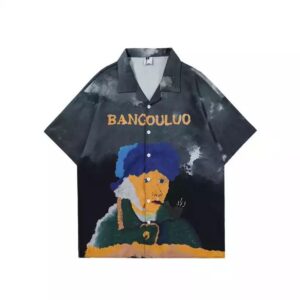 Men's Summer Trend Street Brand Loose Half-Sleeved Clothing Cartoon Character Oil Painting Short-Sleeved Shirt Men - Image 5