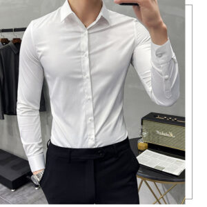 New Fashion Autumn Solid Color Long Sleeve Dress Men Clothes Shirts for Men Slim - Image 1