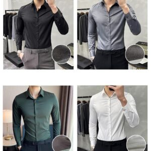 New Fashion Autumn Solid Color Long Sleeve Dress Men Clothes Shirts for Men Slim - Image 5