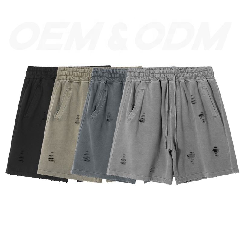 100% Cotton Heavyweight High Street French Terry Blank Hip Hop Vintage Torn Washed Shorts