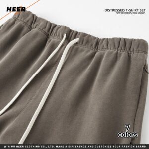 Washed Cotton Terry Men's T-shirt Over Size Summer Shorts Custom Acid Wash T-shirt and Shorts Set for Men - Image 3