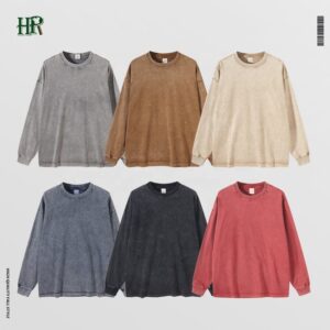 Custom Acid Wash Blank Graphic T Shirt 260g Cotton Oversize Long Sleeve Vintage Washed T Shirts - Image 2